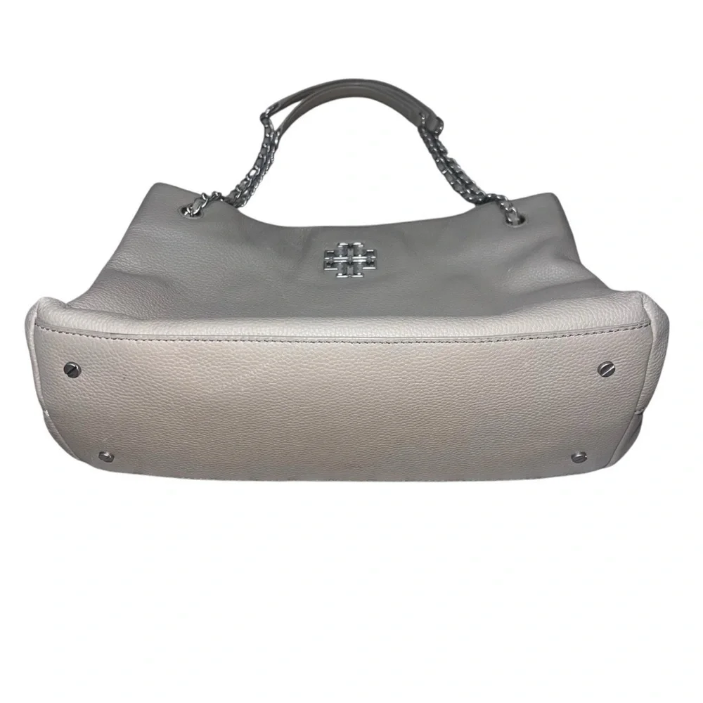 EUC Tory Burch Britten French Grey Pebbled Leather Triple Compartment Tote